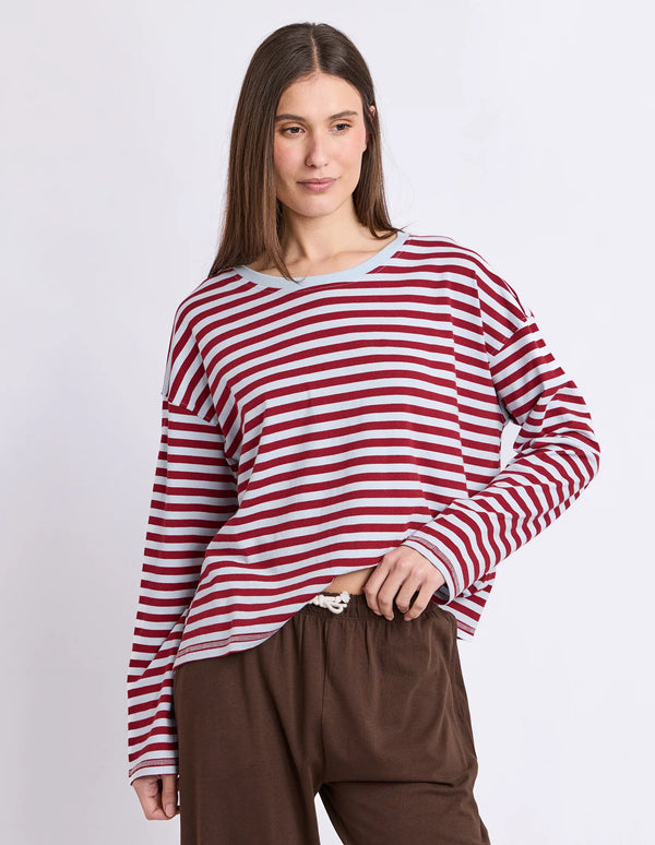 Lola Stripe Long Sleeve - Burgundy/Light Blue