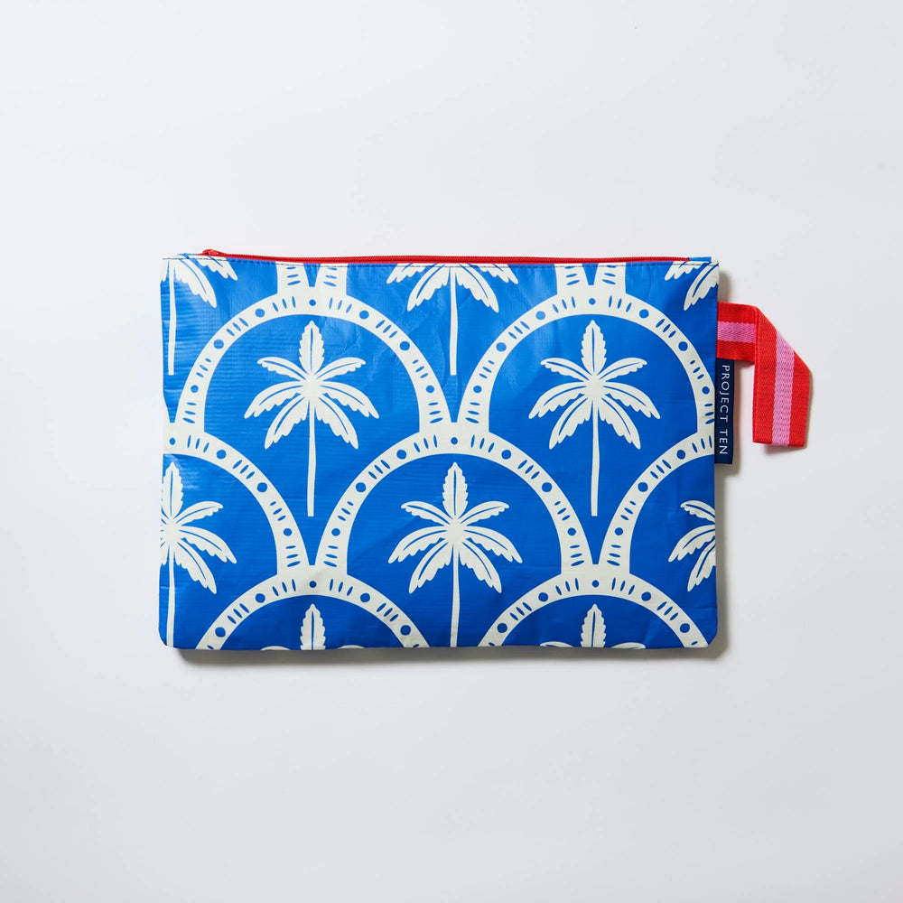 Large Zip Pouch - Blue Palm