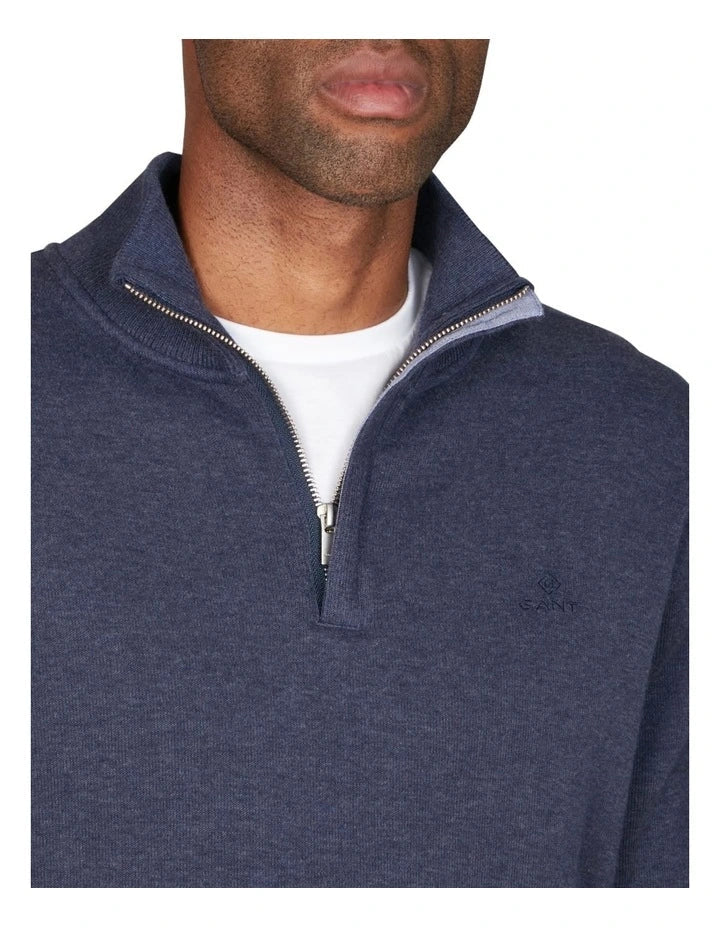 Sacker Rib Half Zip Sweater - Dark Indigo Melange