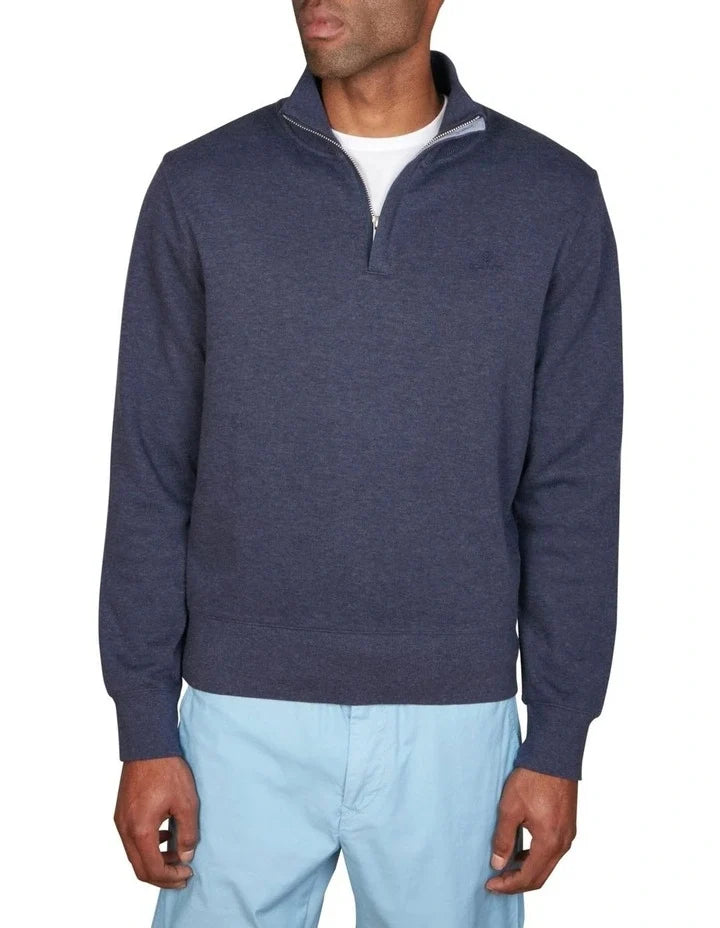 Sacker Rib Half Zip Sweater - Dark Indigo Melange