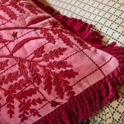 Closer look of Adelyn Cushion in Cosmo Pink Embroidery