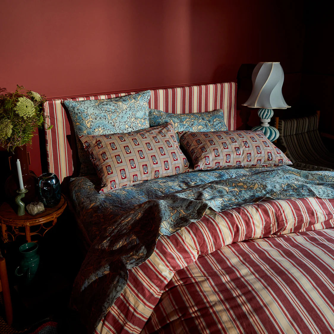 Antonella Cotton Pillow Case Set - Crimson
