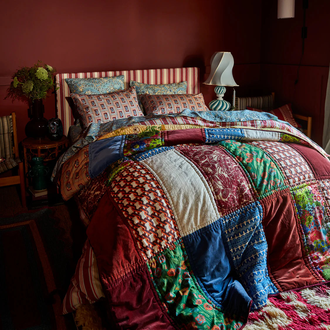 Antonella Cotton Pillow Case Set - Crimson