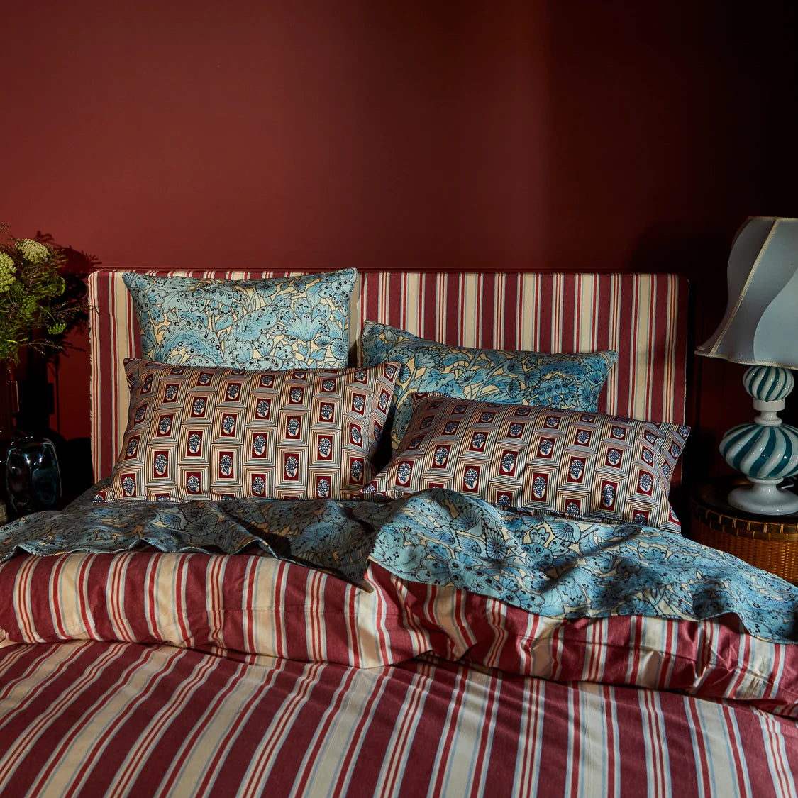Antonella Cotton Pillow Case Set - Crimson