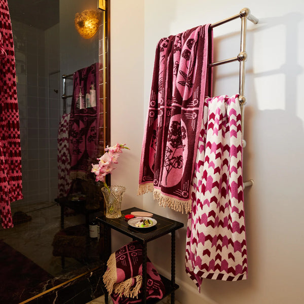 Arlette Towel Range - Fuchsia in towel rack