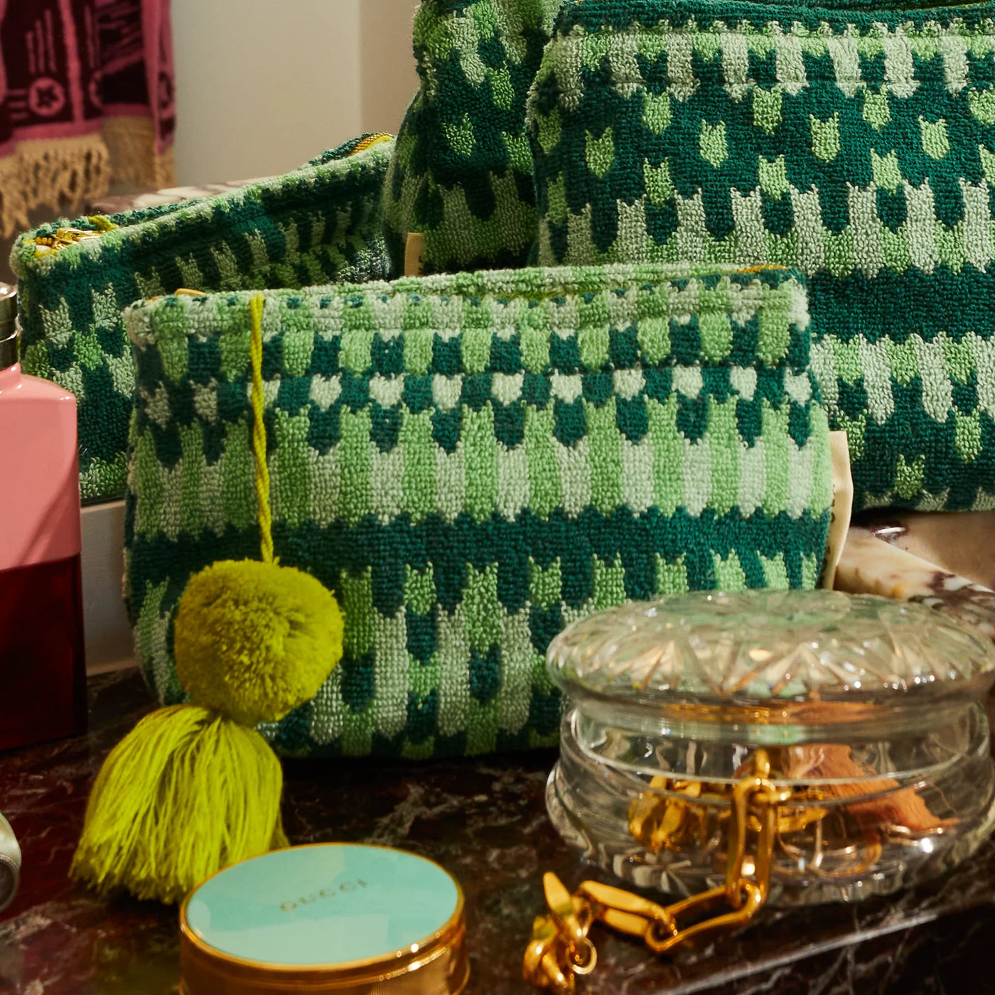 Closer look of small Arlette Terry Pouch - Jade