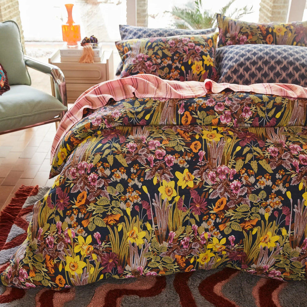 Babette Linen Quilt Cover - Ink