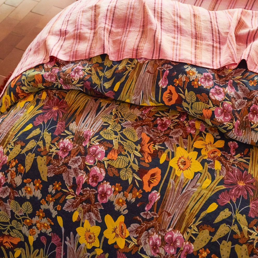 Babette Linen Quilt Cover - Ink