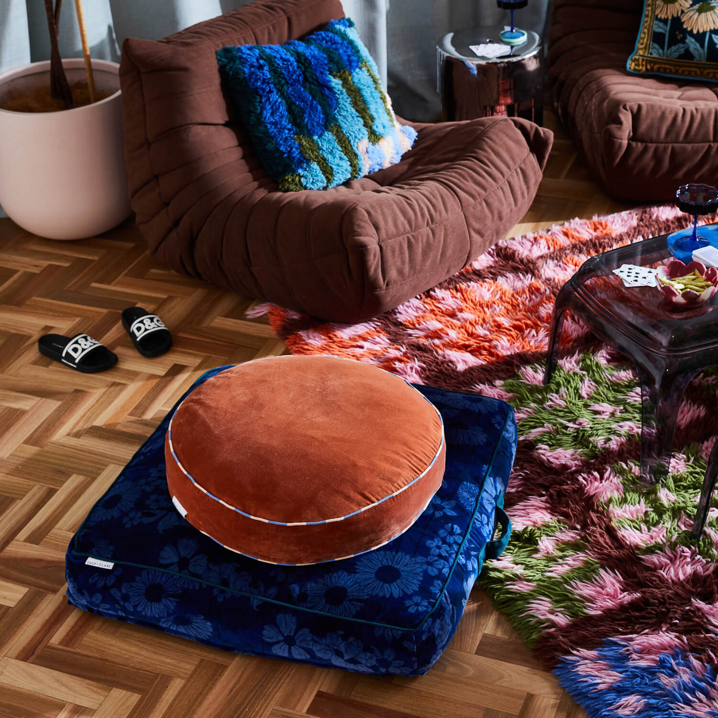 Etienne Velvet Floor Cushion - Tiramisu