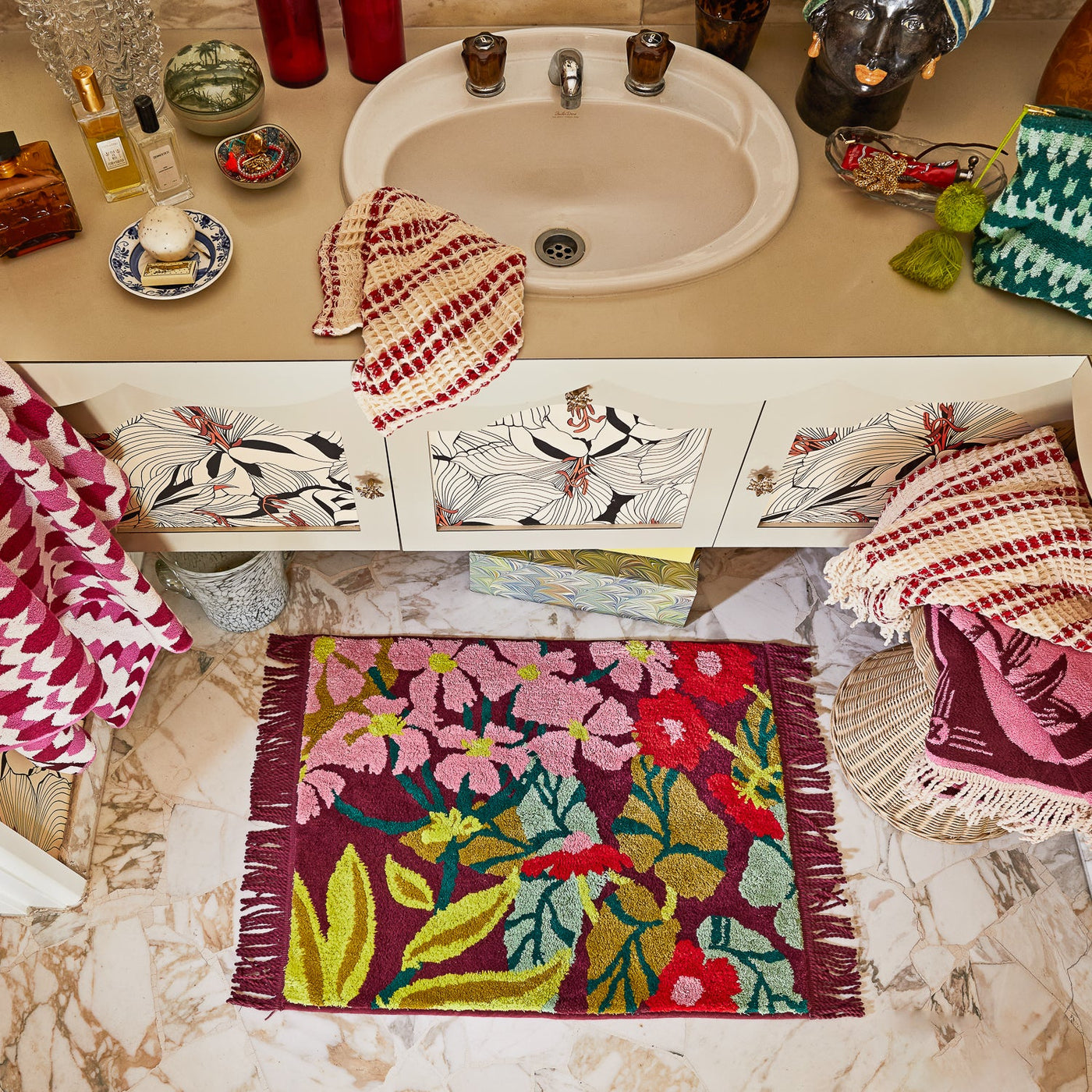 bathroom vanities with towels and Genevieve Bath Mat - Mahogany