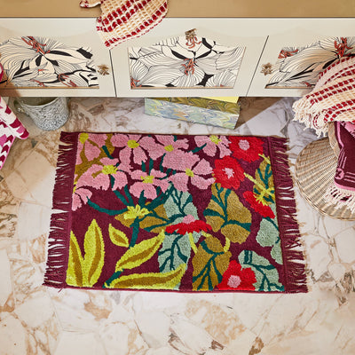 tiled bathroom floor with Genevieve Bath Mat - Mahogany