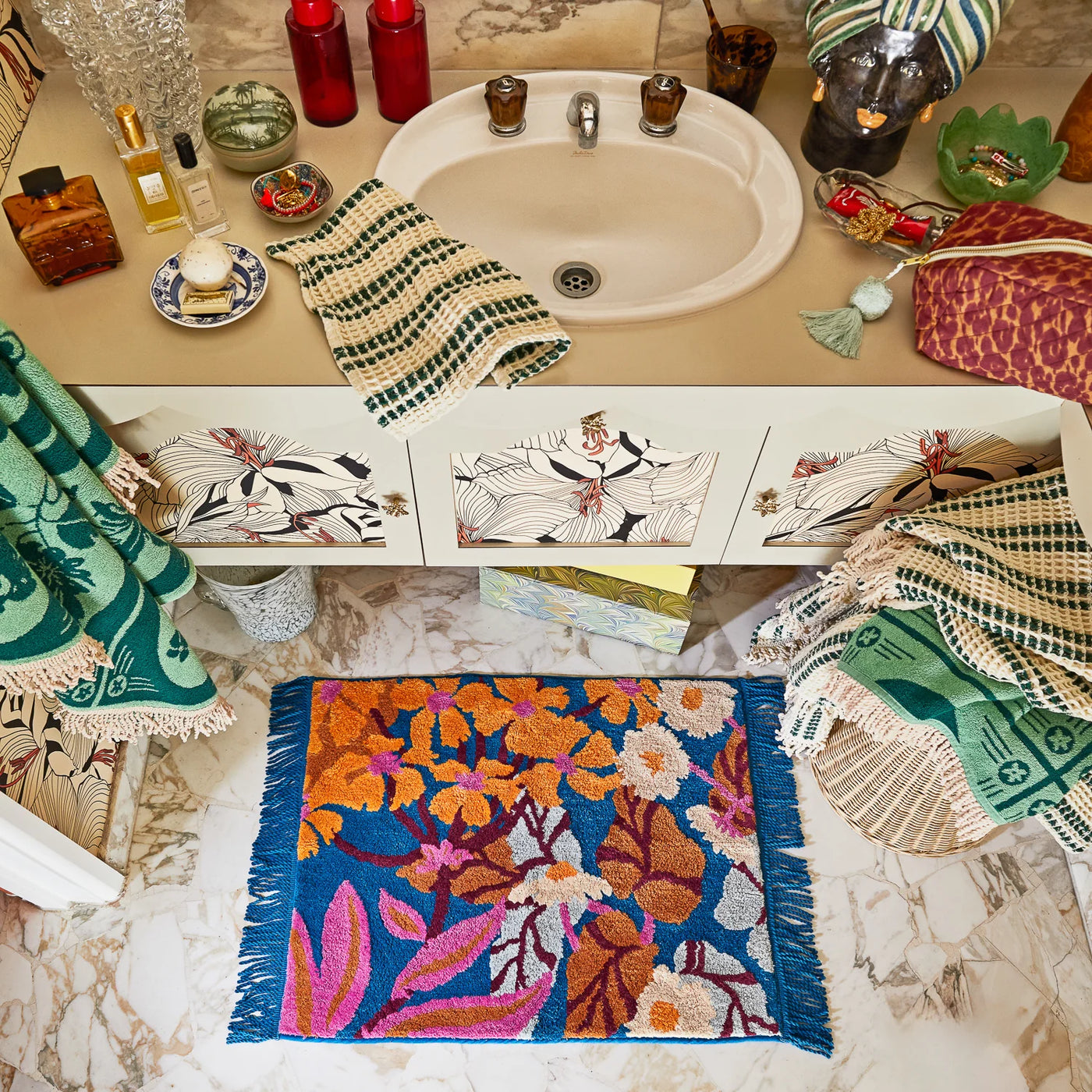bathroom vanities with towels and Genevieve Bath Mat - Capri