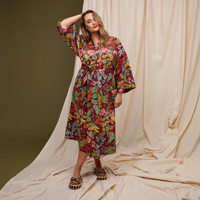 woman wearing Genevieve Cotton Bath Robe