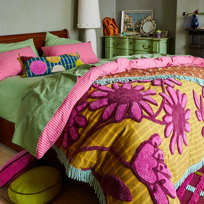 bed with stripe pattern design pillowcase and Ismay Tufted Bedcover