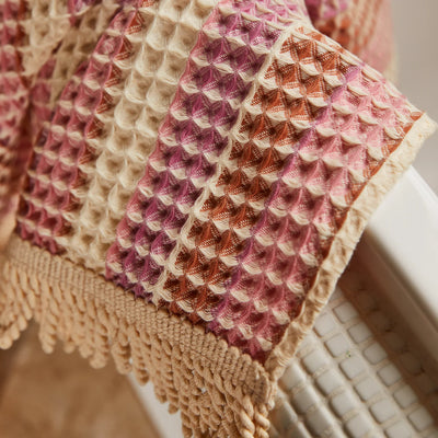 closer look of sage and clare kanti waffle towel details in posy colour