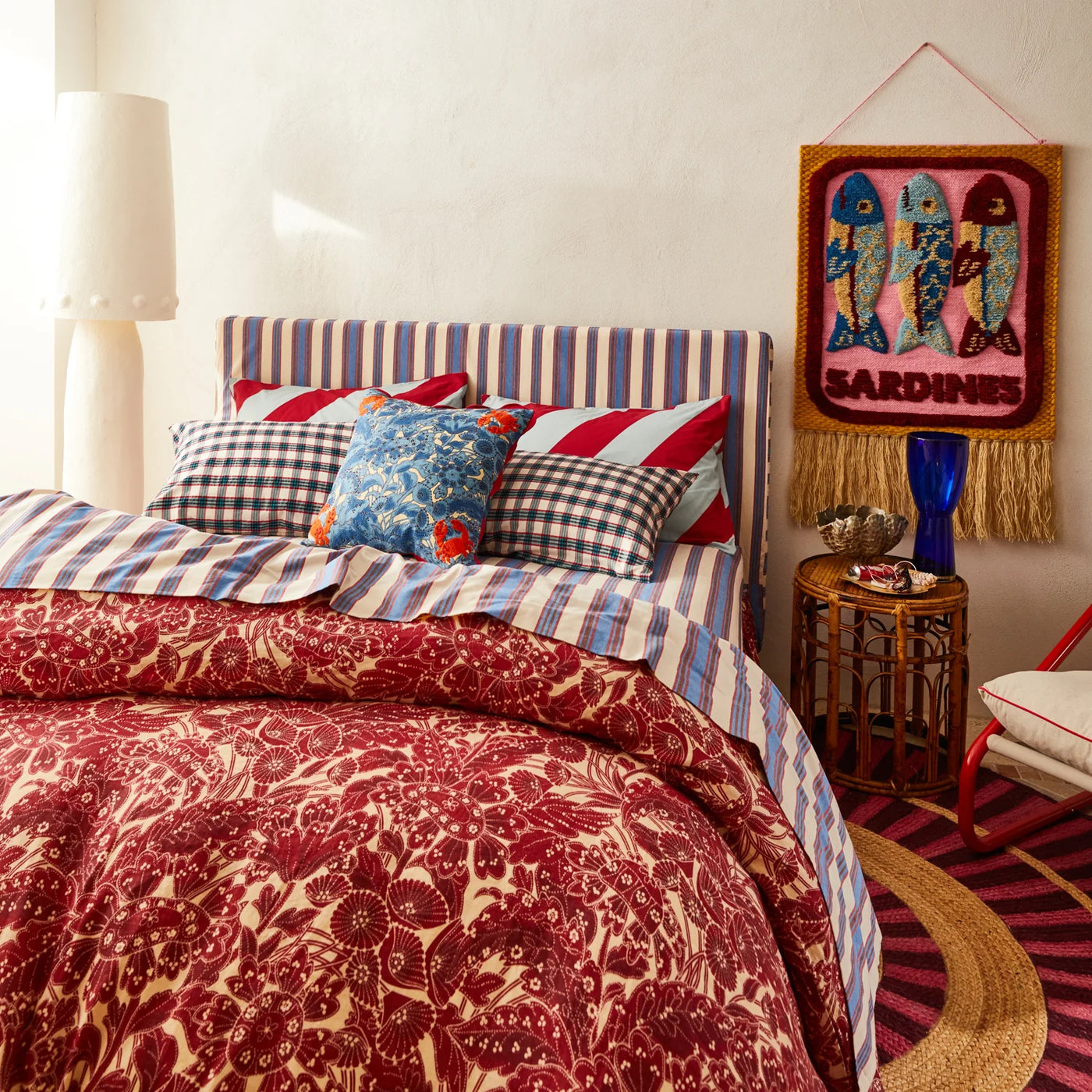 Lucia Embroidered Cushion - Cerulean