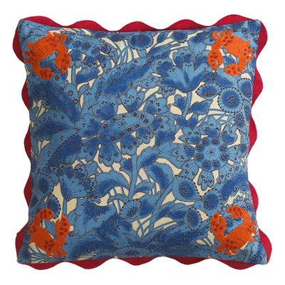 Lucia Embroidered Cushion - Cerulean