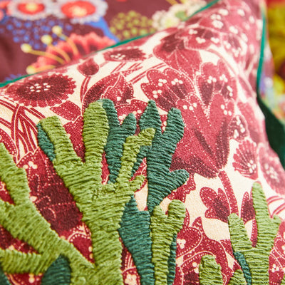 Lucia Embroidered Cushion - Crimson