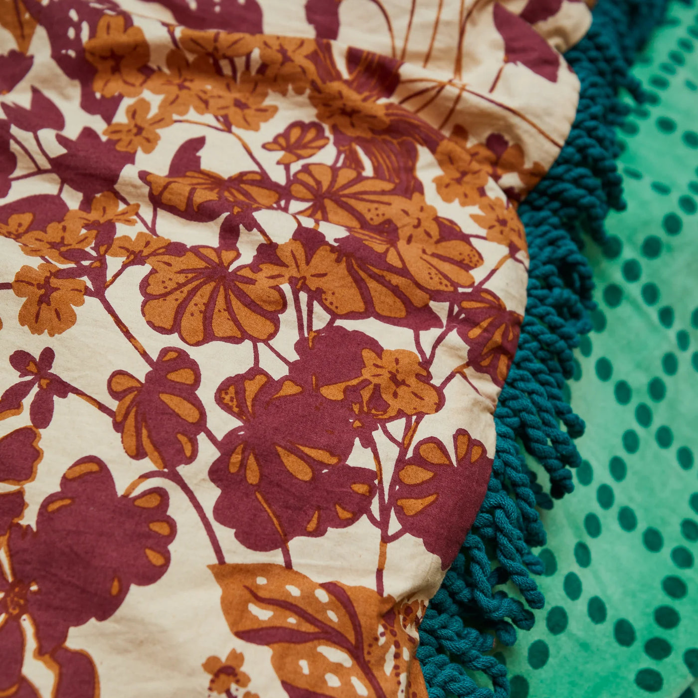 Closer look of Mallorie Velvet Blanket (orange - red flower print)