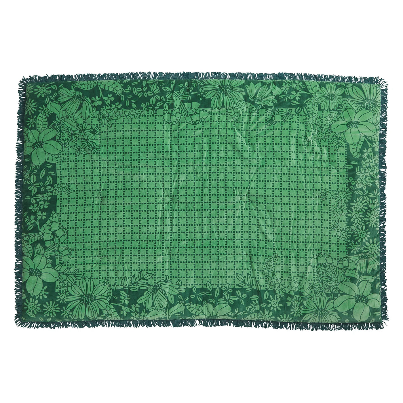 Mallorie Velvet Blanket front (green plant print)