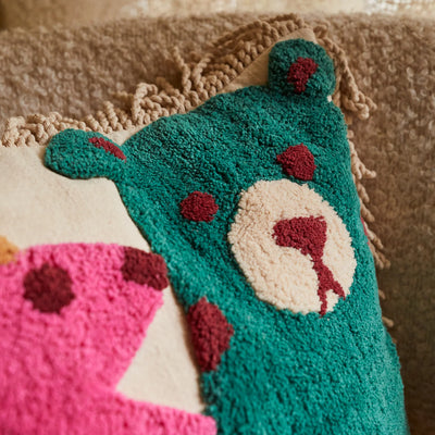closer look of Monty Tufted Cushion design and fringe