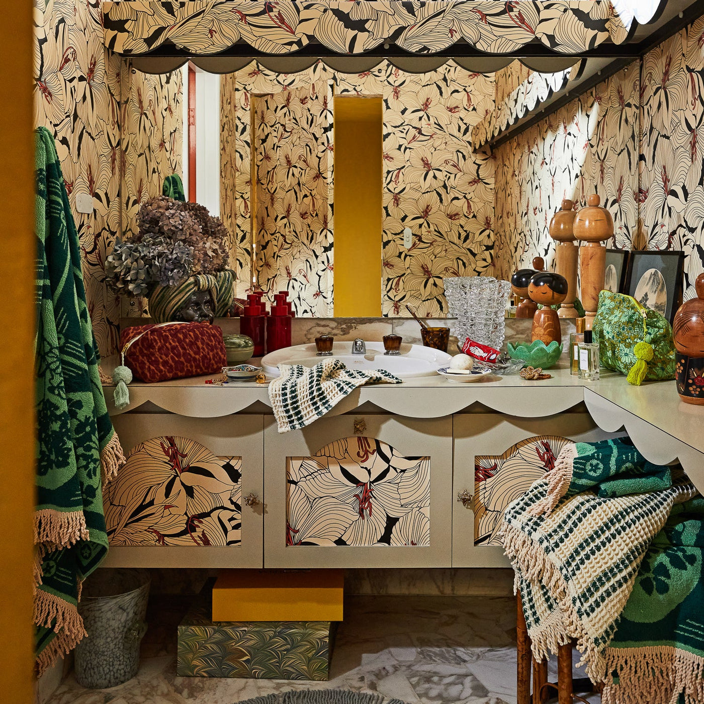 bathroom vanities with towels and Odette Beauty Bag