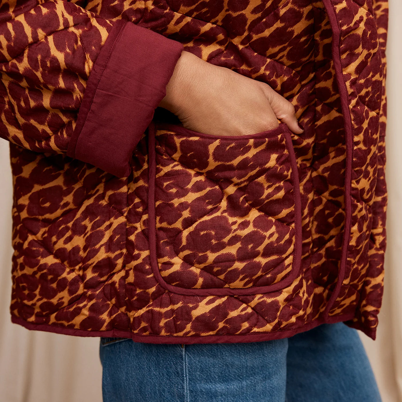 closer look of odette quilted jacket pocket