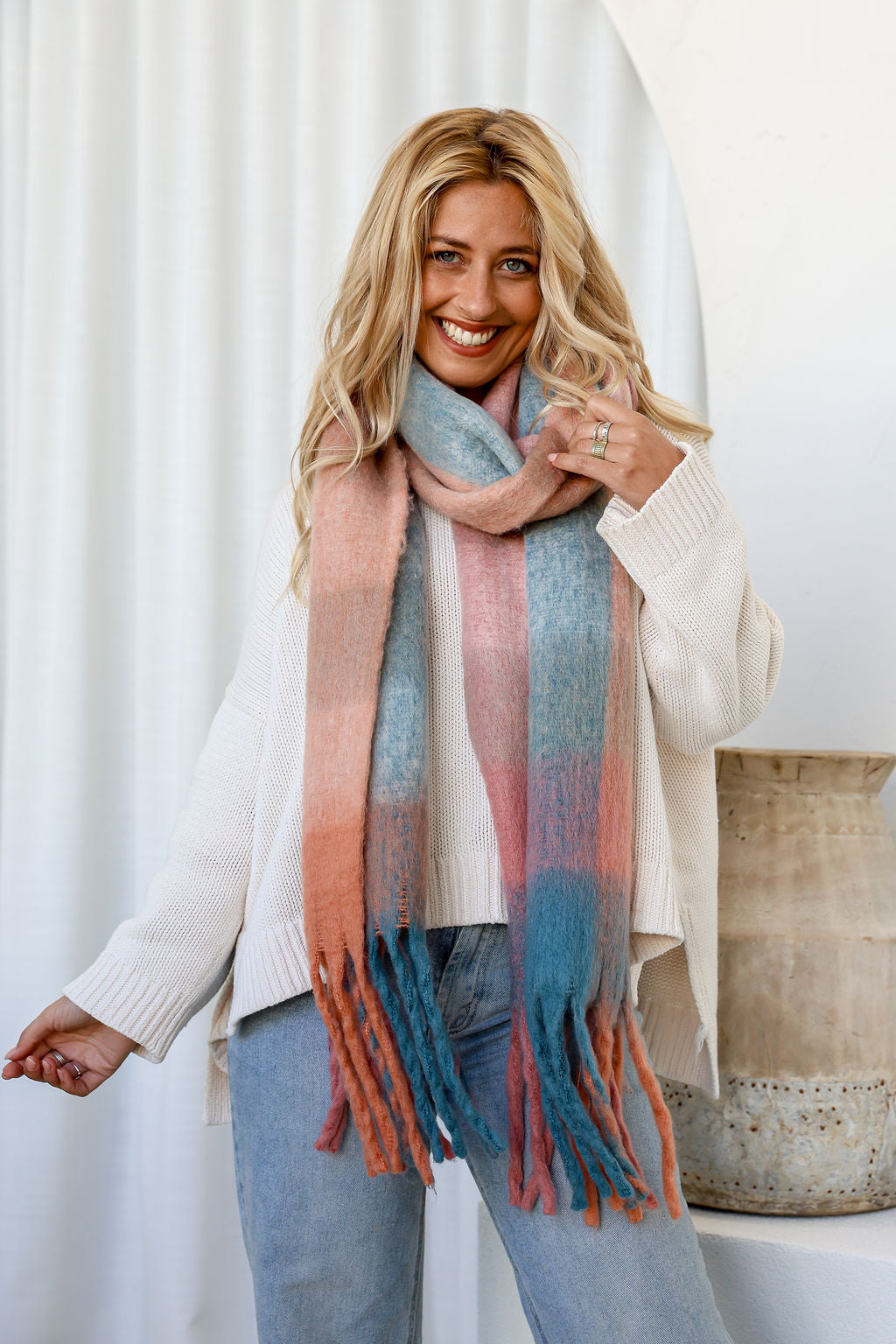 Winter Scarf - Coral / Aqua