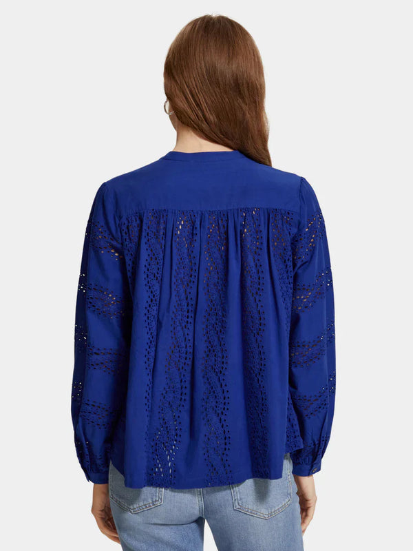 Broderie Anglaise Blouse - Electric Blue