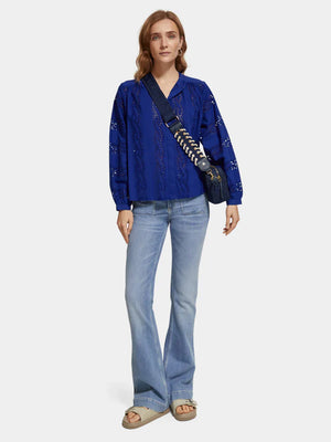 Broderie Anglaise Blouse - Electric Blue