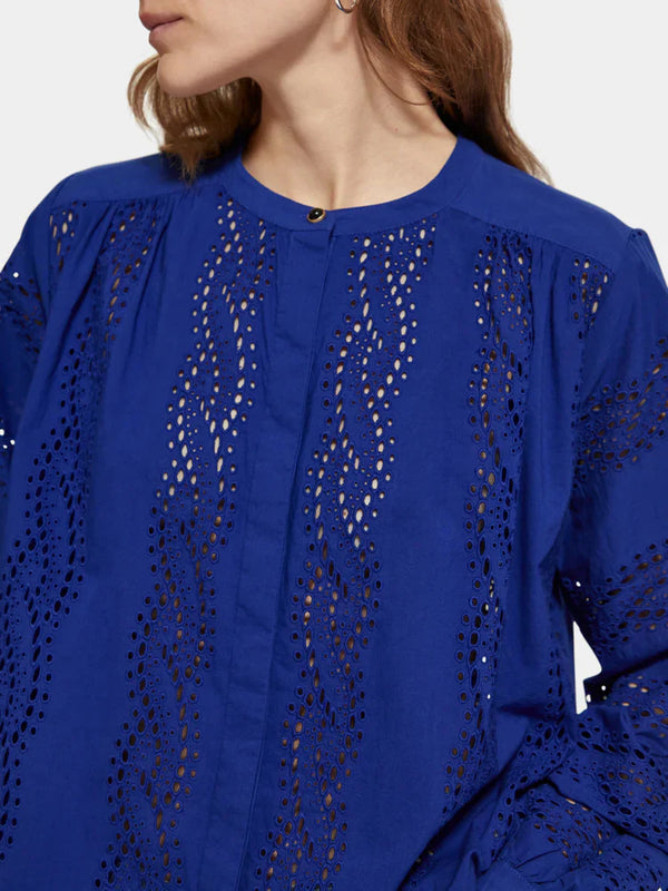 Broderie Anglaise Blouse - Electric Blue