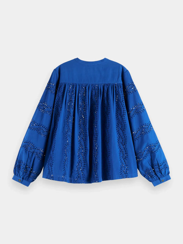 Broderie Anglaise Blouse - Electric Blue