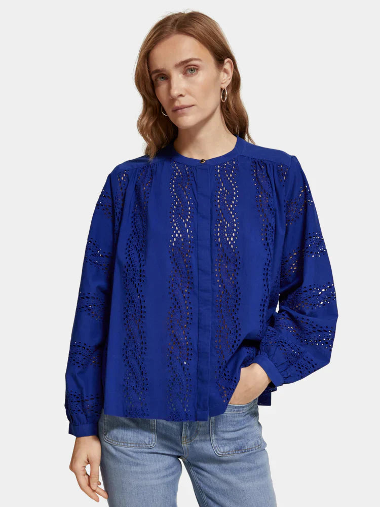Broderie Anglaise Blouse - Electric Blue
