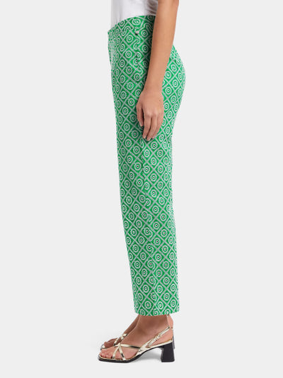 woman wearing Broderie Straight Leg Pant - Green side view