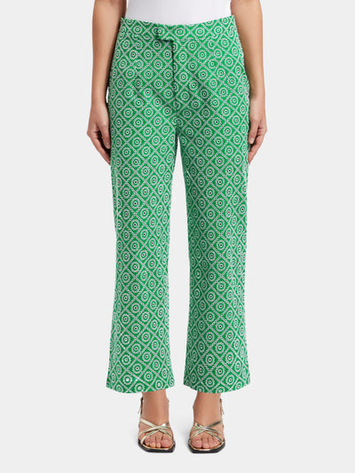 woman wearing Broderie Straight Leg Pant - Green front view 