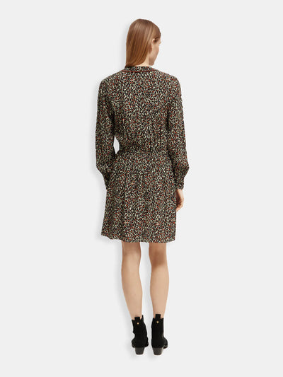 woman wearing Elasticated Waist Mini Dress - Creatures Print back view