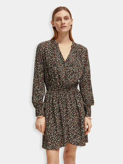 woman wearing Elasticated Waist Mini Dress - Creatures Print