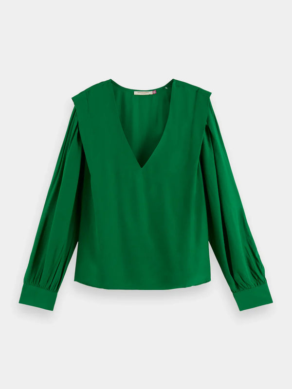 Long Sleeved V-Neck Blouse - Pine Tree 177576