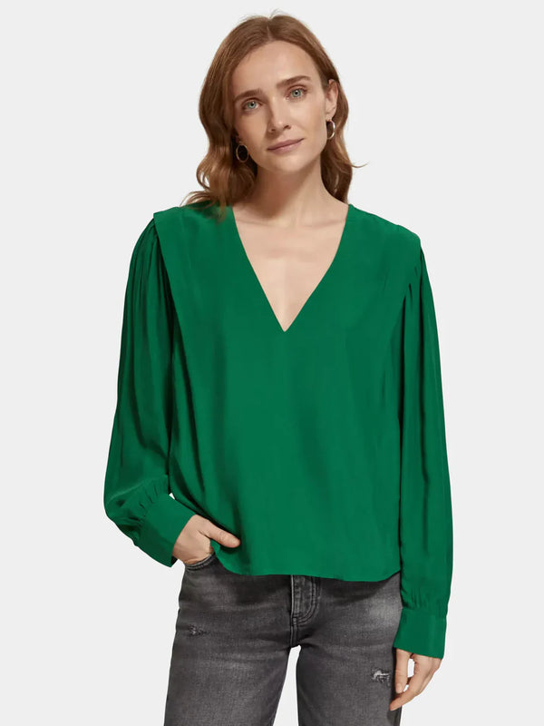 Long Sleeved V-Neck Blouse - Pine Tree 177576