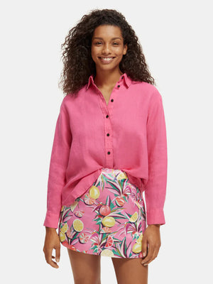 Oversized Linen Shirt Pink Punch - 172771