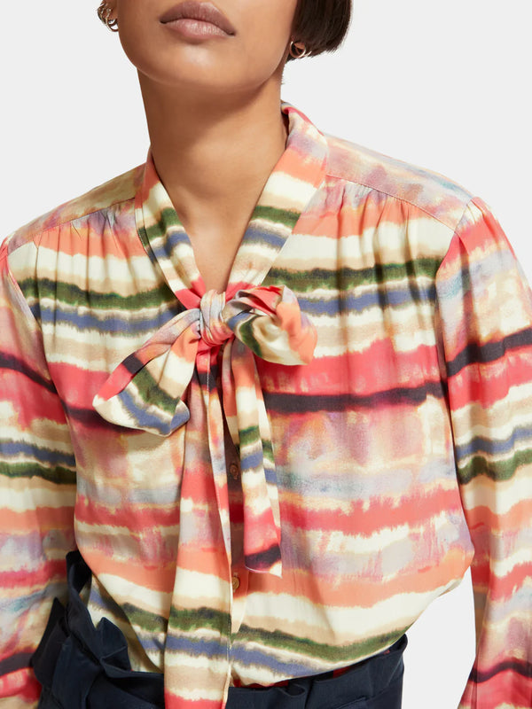 woman wearing Psychedelic Shirt Tie Neck