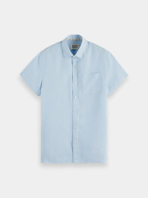 Short Sleeved Linen Shirt - Shirting Blue 180028