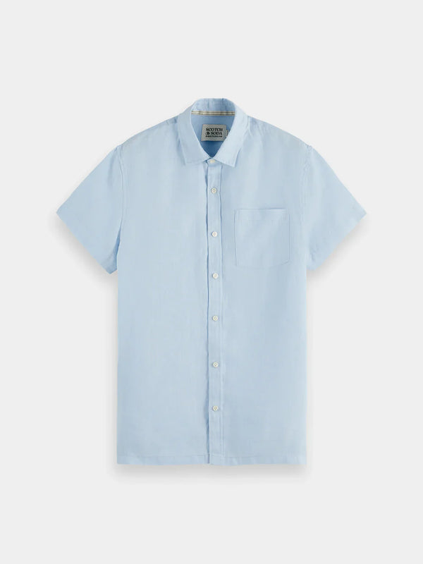 Short Sleeved Linen Shirt - Shirting Blue 180028