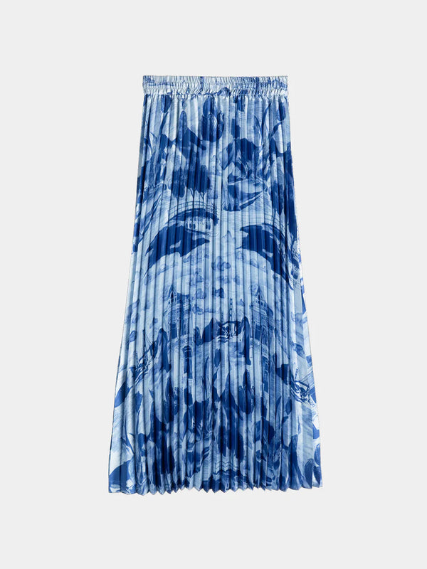 Pleated Printed Skirt - Journey of the Free Mind Blue 177643