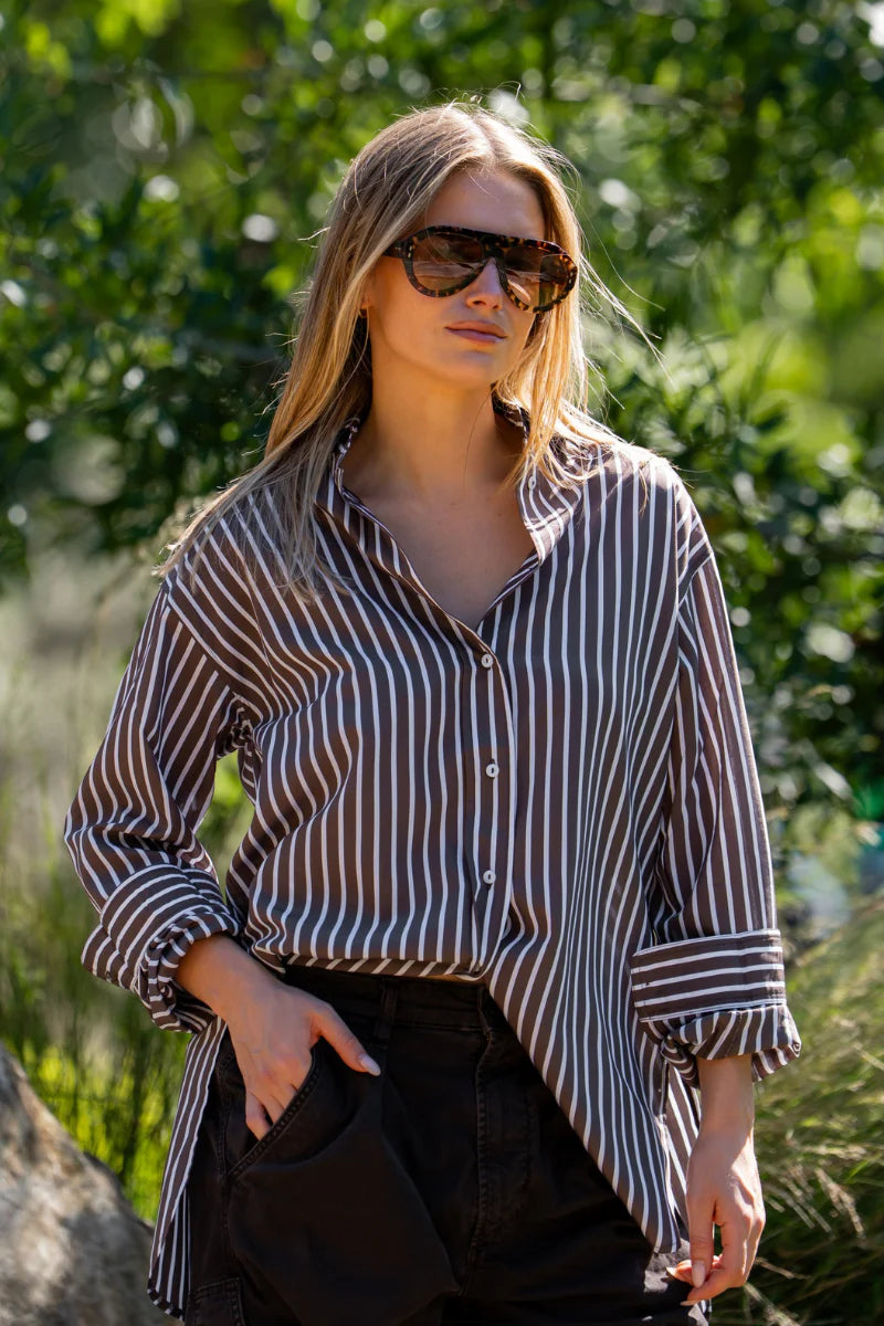 Boyfriend Shirt - Chocolate Stripe