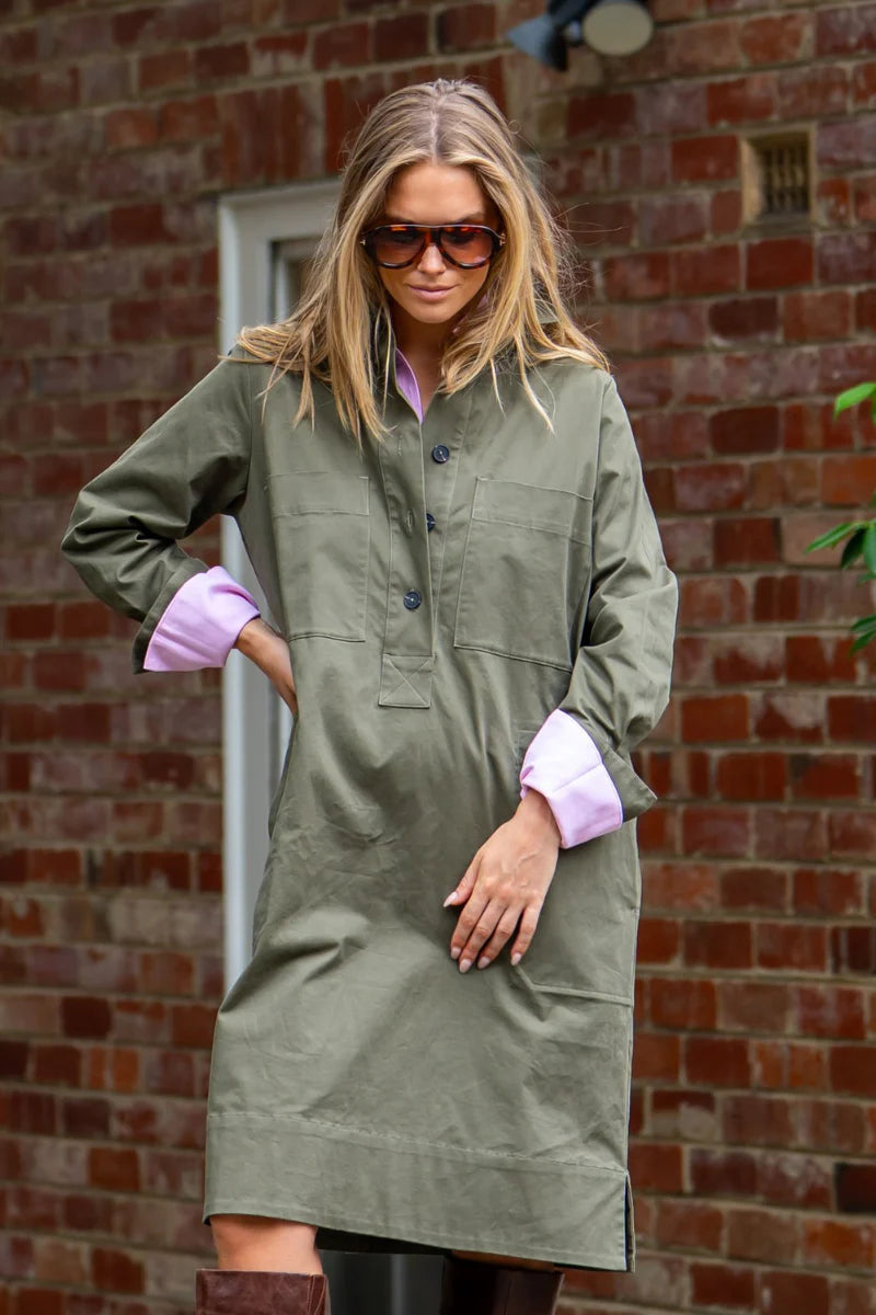 Jane Utility Popover Dress - Khaki