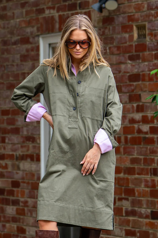 Jane Utility Popover Dress - Khaki