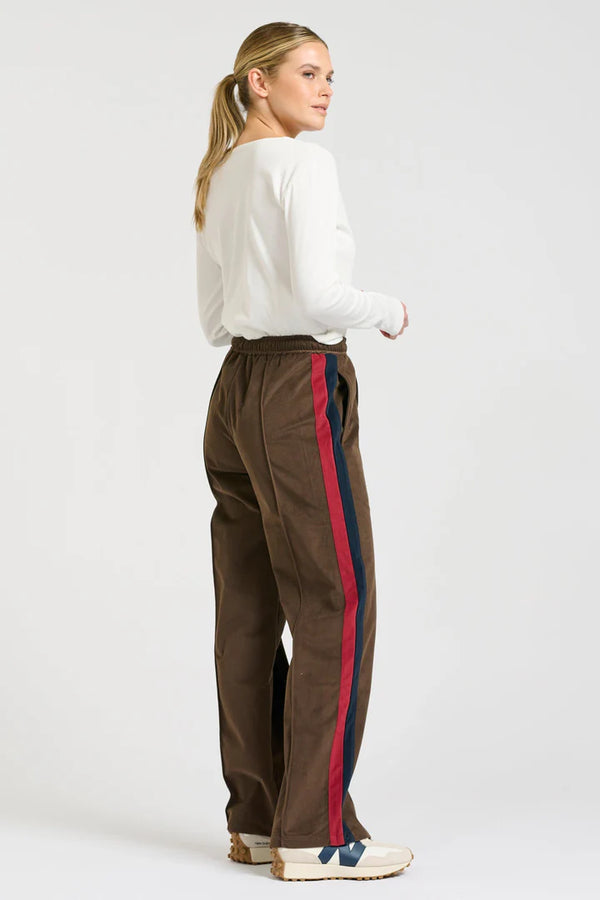Lucile Velvet Twill Pant  Chocolate - French Navy/ Ruby Stripe