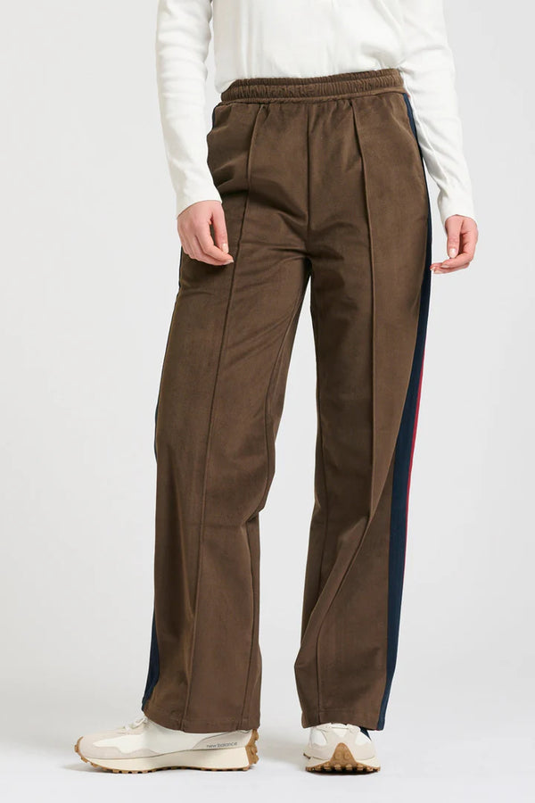 Lucile Velvet Twill Pant  Chocolate - French Navy/ Ruby Stripe