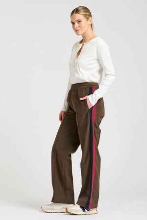 Lucile Velvet Twill Pant  Chocolate - French Navy/ Ruby Stripe
